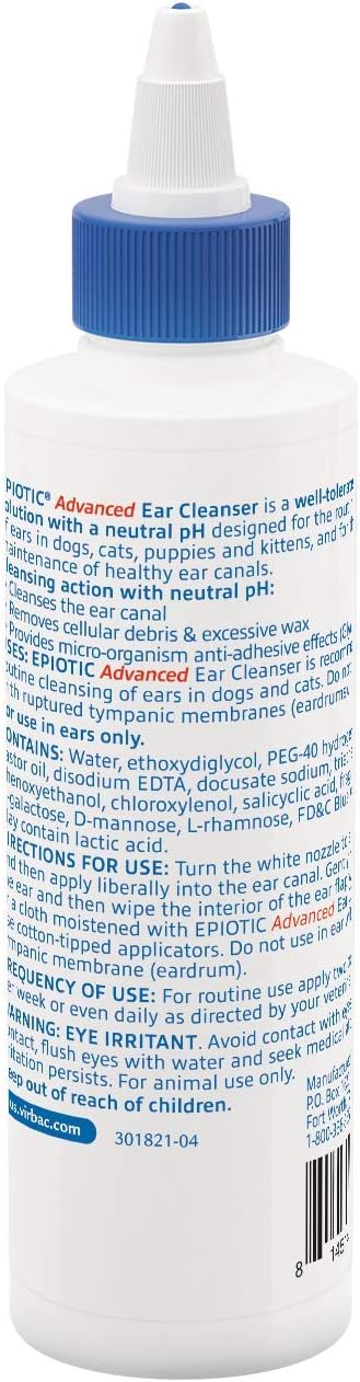 Epiotic Advanced Ear Cleanser|Gentle Ear Cleanser for Dogs and Cats | Neutral pH routine dog ear wash and cat ear cleaner dries wet ears, cleanses wax & debris to smell fresh and clean