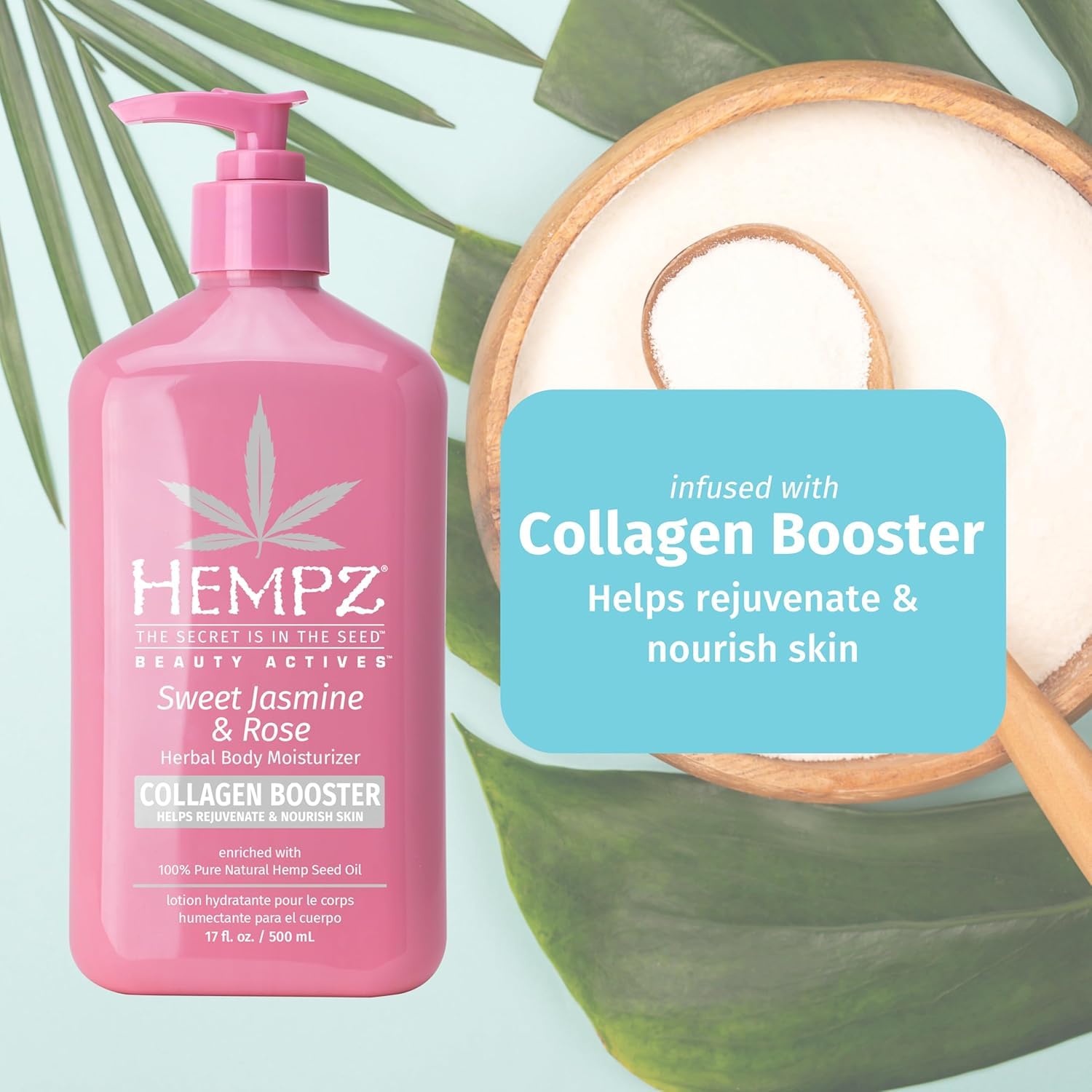 Hempz Sweet Jasmine & Rose Herbal Body Moisturizer for Women, 17 Fl. oz. - Moisturizing Lotion with 100% Pure Hemp Seed Oil, Collagen