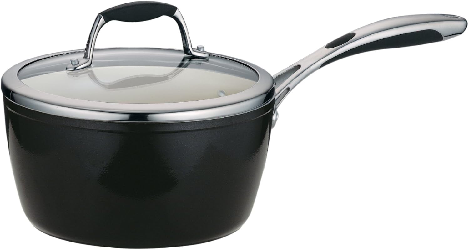 Tramontina Ceramica Deluxe 1.5-Quart Sauce Pan with Glass Lid | Ceramic Non Stick Small Saucepan, Oven-Safe, Metallic Black