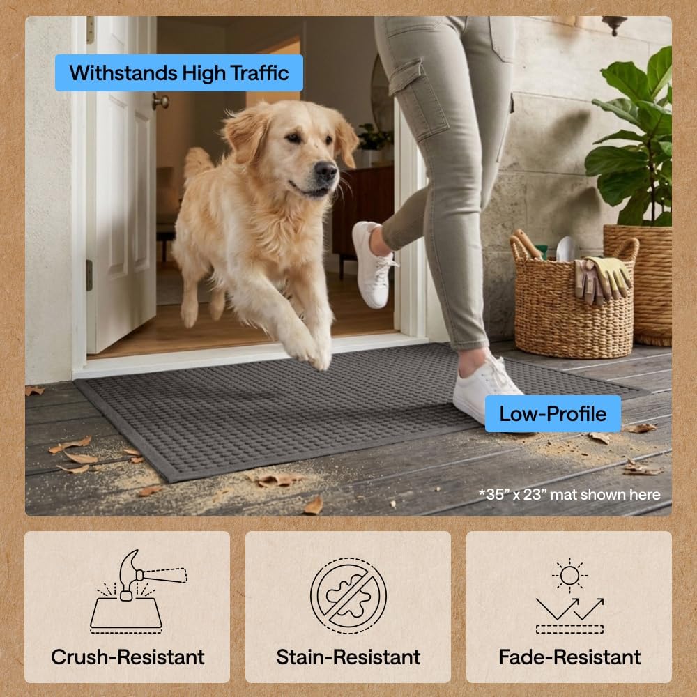 GORILLA GRIP® HydroABSORB Door Mat for Indoor Outdoor Use, 29x17 Black