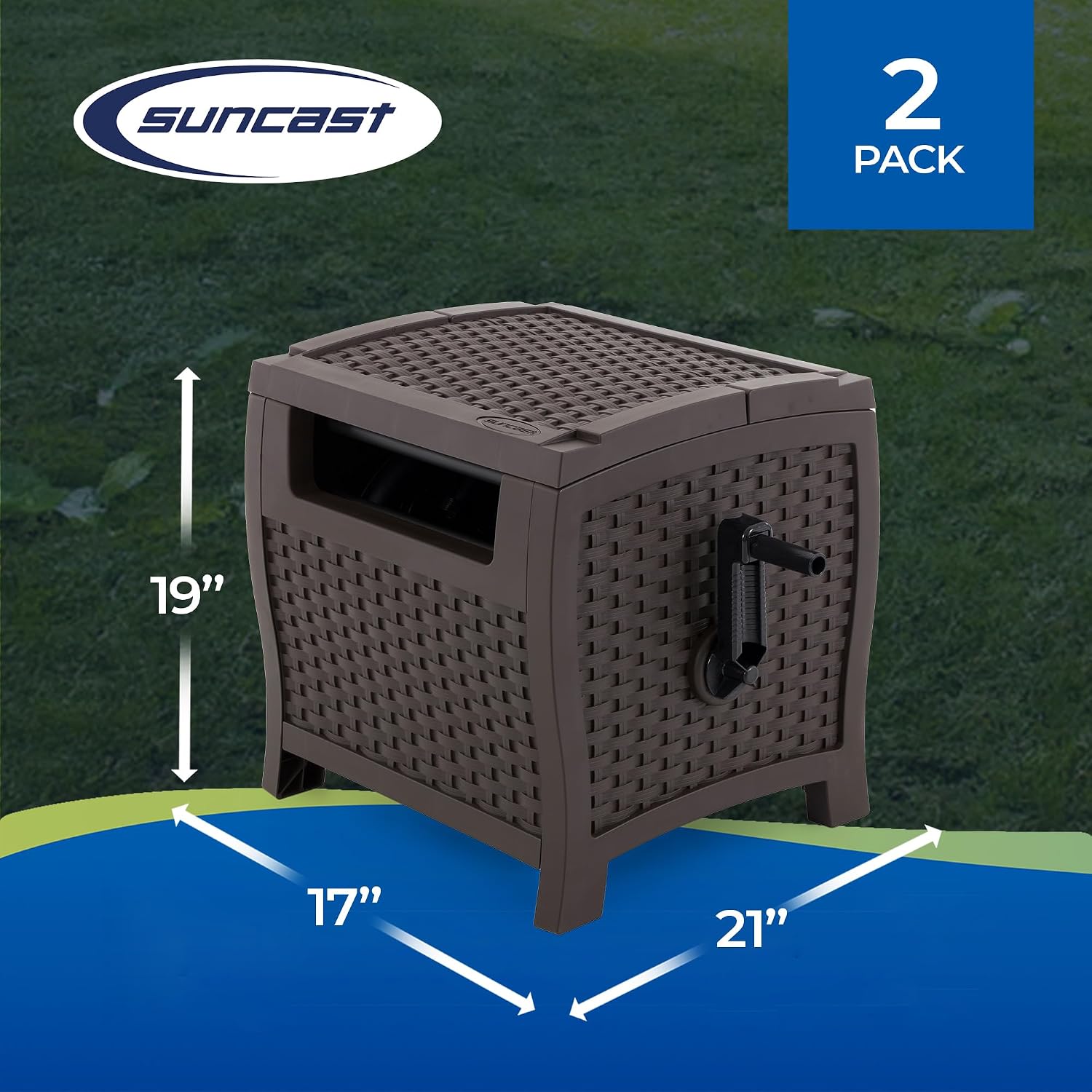 Suncast 175 ft. Wicker Style Resin Hose Hideaway with Hose Guide, Java, Made in the USA