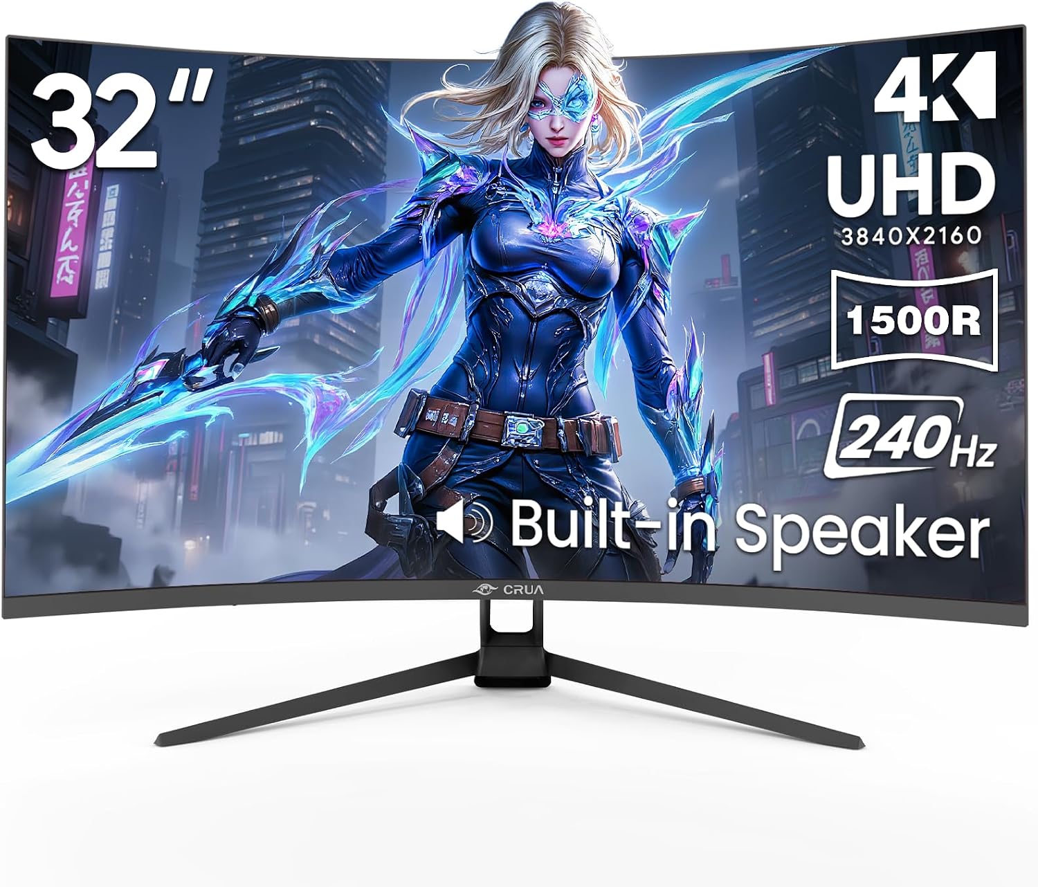 CRUA 34 Inch 21:9 UWQHD 100Hz IPS Ultrawide Curved Monitor, Speakers, White | 120% sRGB, 92% DCI-P3, 1.07B Colors, FreeSync, Blue Light, 3800R, HDMI 2.0, DP 1.4, 100x100 Mount, Office, Editing, Design PC
