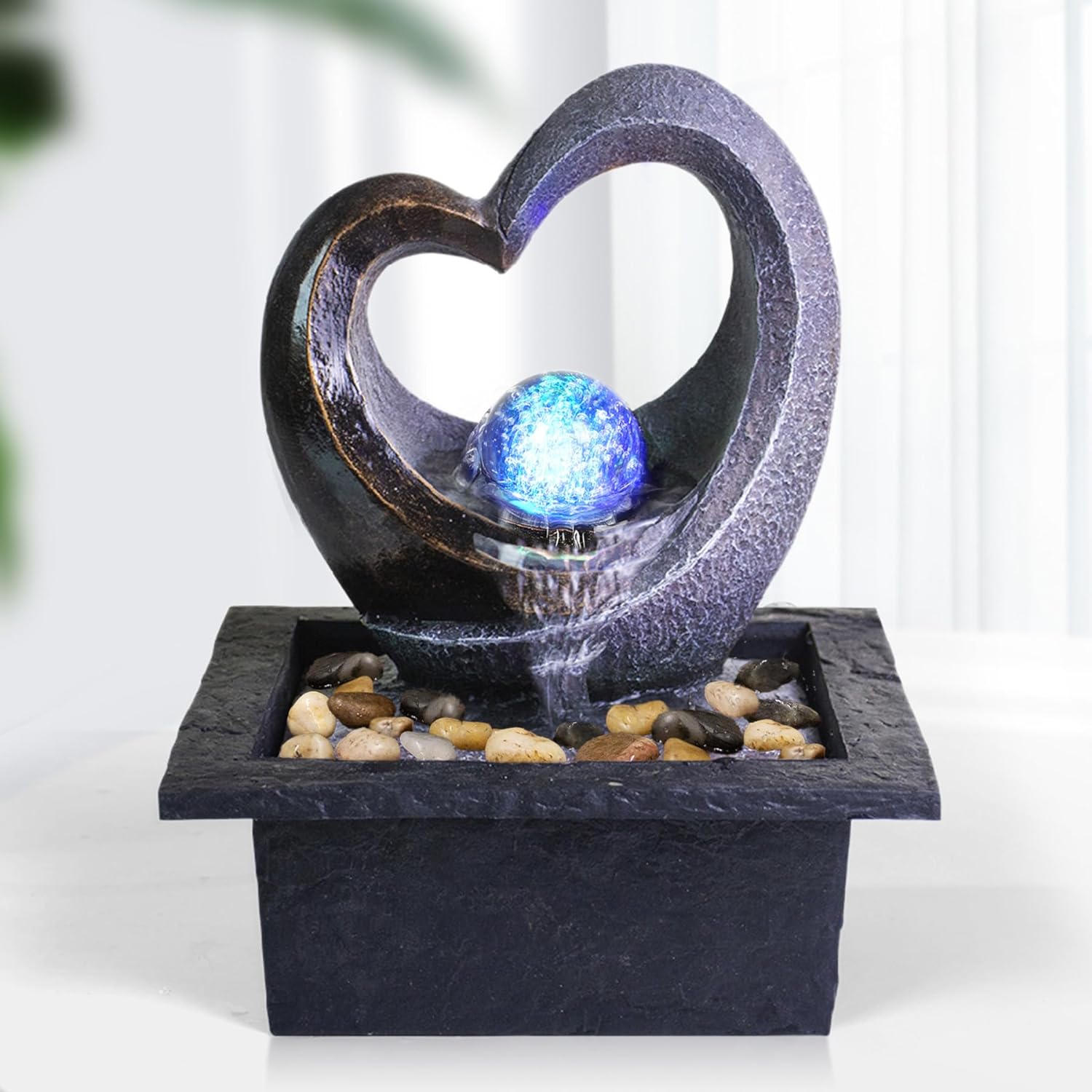 Ferris Island with LED Lights, Resin Tabletop, Small Rockery Fountain | Resin indoor desktop small rockery fountain, suitable for desktop decoration in offices, homes, and bedrooms