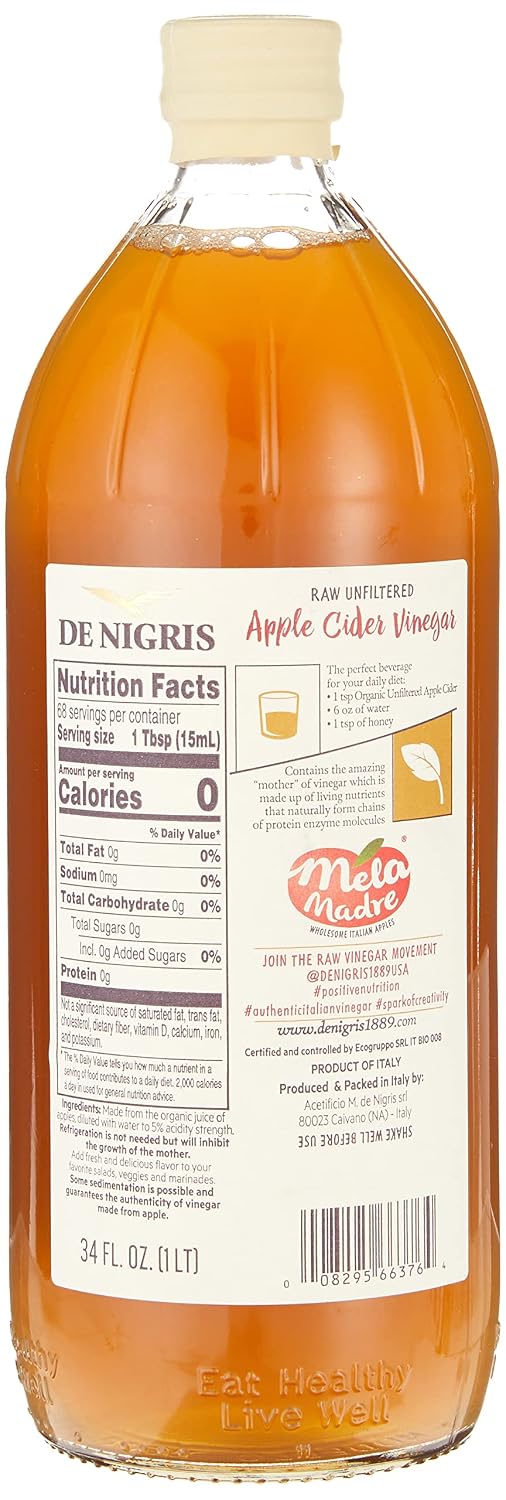 De Nigris Organic Apple Cider Vinegar, 34 Ounce (Pack of 2)