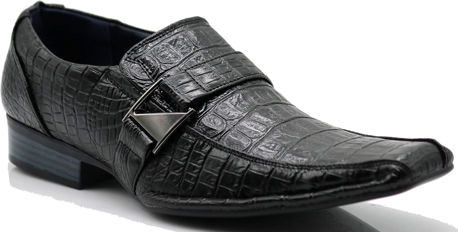 Enzo Romeo Santcro Men's Dress Crocodile Print Loafers Elastic Slip on with Buckle Fashion Shoes Runs Half Size Big