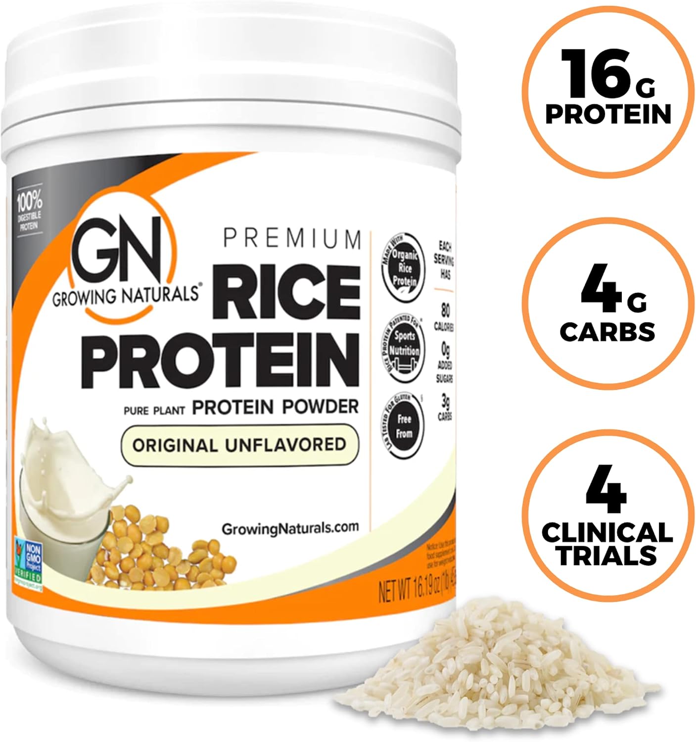 Growing Naturals Organic Rice Protein Powder - 15g Plant Protein, 2.8G BCAA - Low-Carb, Low-Sugar, Non-GMO - Vanilla Blast, 2 Pound (Pack of 1)