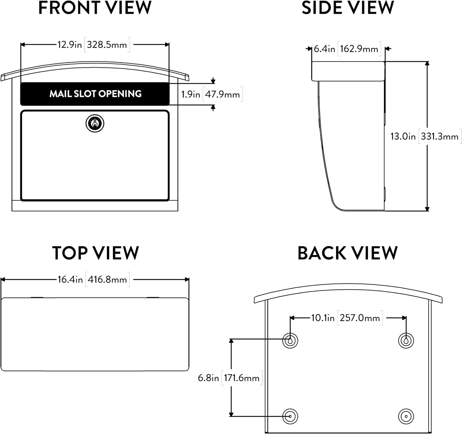 Architectural Mailboxes Dal Rae Galvanized Steel, Locking, Wall Mount Mailbox, 2562B-10, Black, Medium Capacity