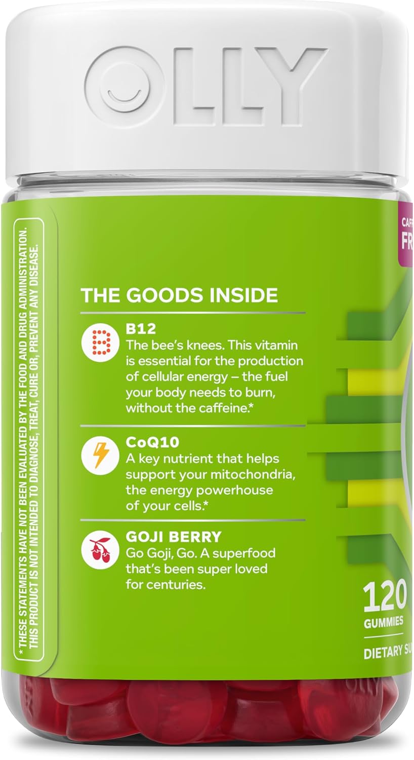 OLLY Daily Energy Gummy,Vitamin B12, CoQ10, Goji Berry - 60 Count