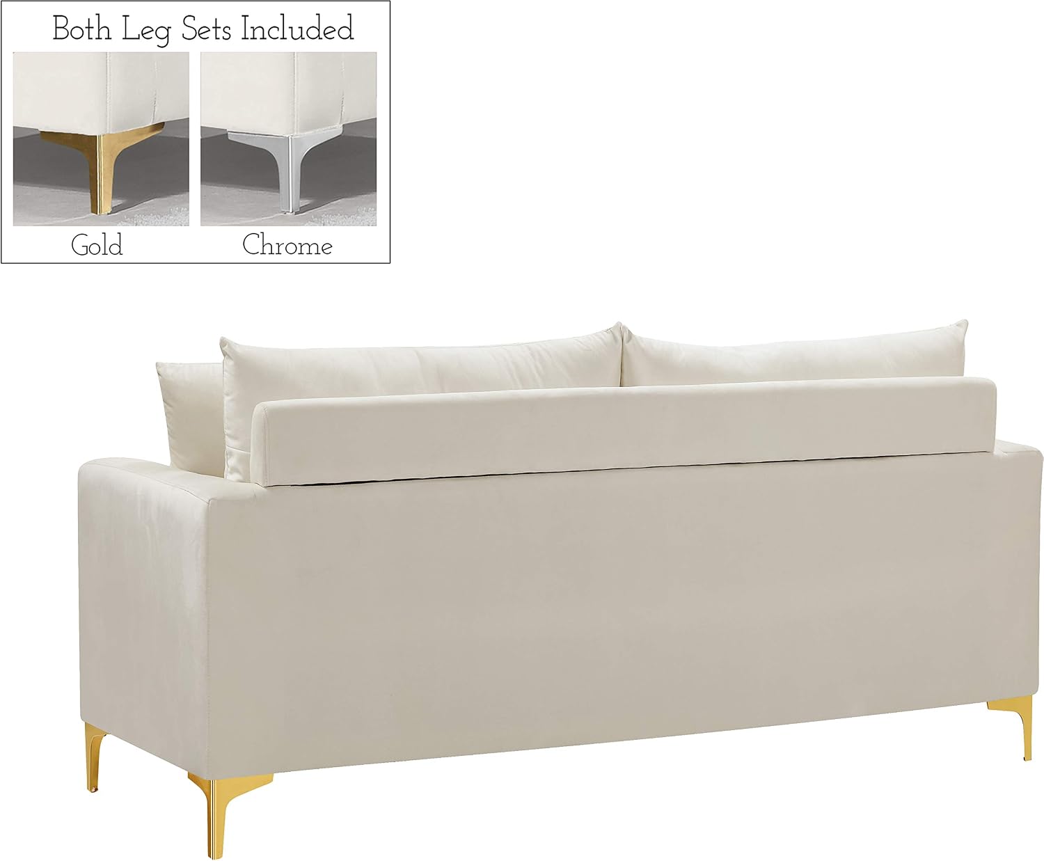 Meridian Furniture Naomi Collection Modern | Contemporary Grey Velvet Upholstered Loveseat with Stainless Steel Base in a Rich Gold or Chrome Finish, 633Grey-L