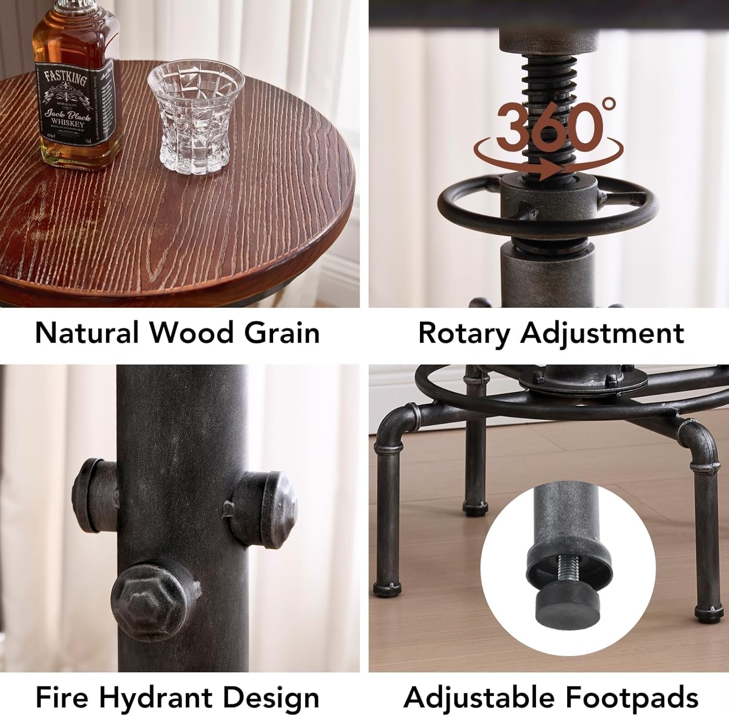 Topower Industrial Bar Table 32.3-38.2" Adjustable Pub Table Kitchen Dining Coffee Bistro Table (Red)