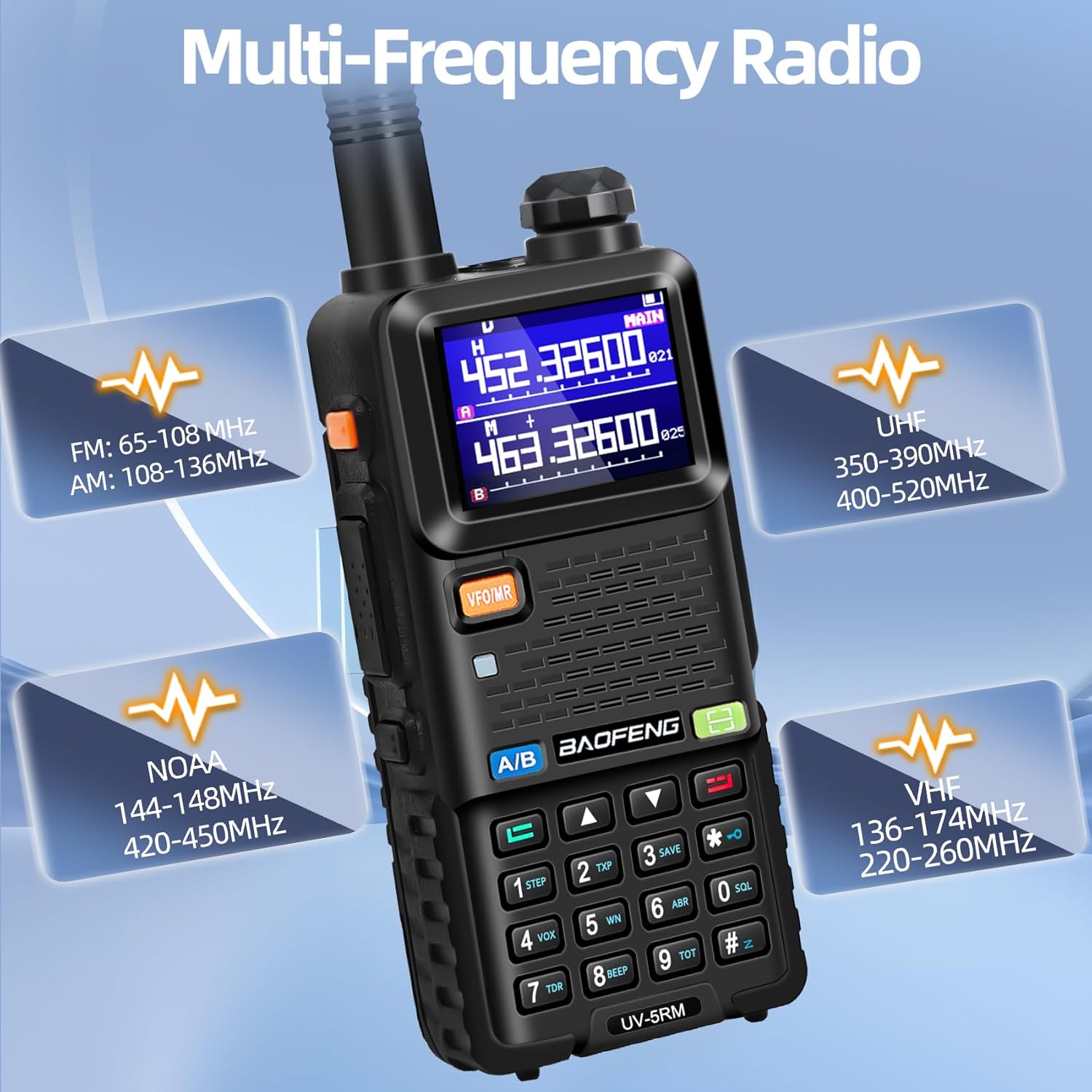 BAOFENG UV-5RM 10W Handheld Ham Radio Long-Range Portable 2 Way Radio 2Pack | Speaker Mic, Type-C Charging, Programming Cable, Earpiece, Long Antenna