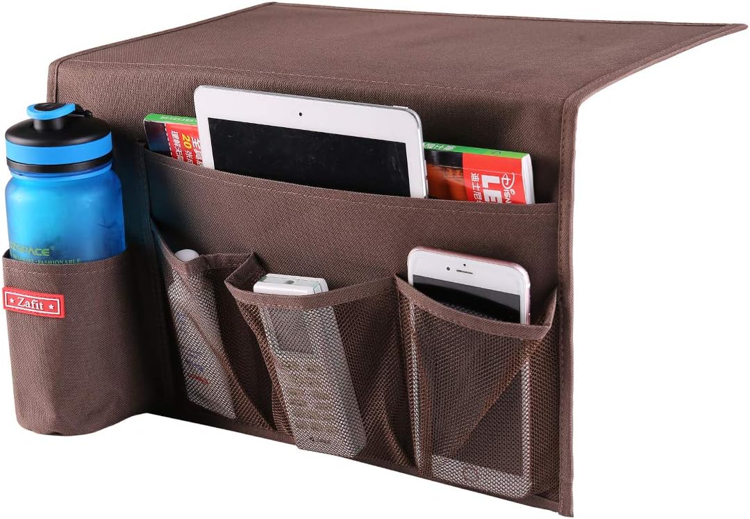 Zafit Bedside Storage Organizer, Table Cabinet Bedside Organizer Caddy for Remotes Phone Glasses (Classic 4 Pockets-Grey)