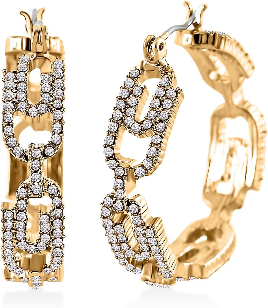 Crystal Paper Clip Hoop Earrings in Goldtone Gifts