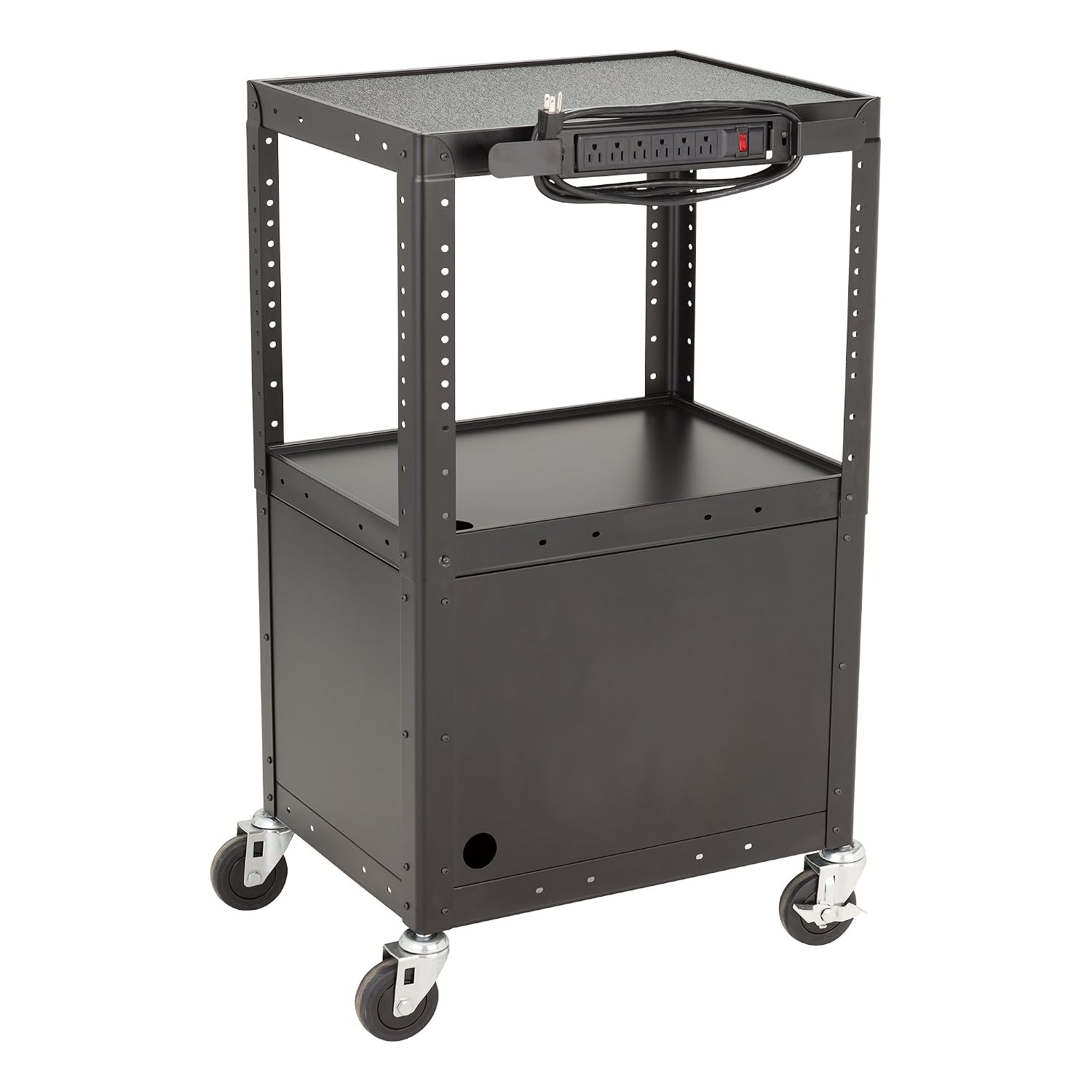 Norwood Commercial Furnitur Adjustable Metal AV Cart with Locking Cabinet & Power