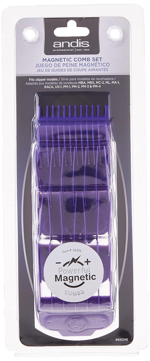 Andis 66345 Nano-Silver Magnetic Attachment 5 Combs with Long-Lasting Performance - Sizes 6", 8", 4", 3/8", 2"