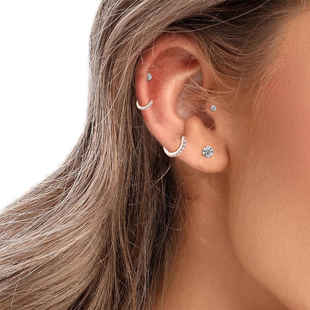 Dlihc 6 Pairs Sterling Silver Hoop and Stud Earrings Set for Women Men
