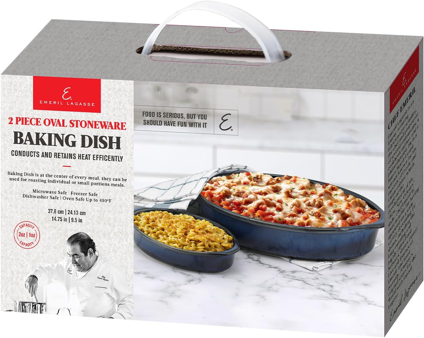Emeril Lagasse 2-Piece Oval Stoneware Baking Dish Set - Versatile 1 & 2 Qt, for Baking, Perfect Casseroles, Roasts, Cake, Lasagna Pan, Microwave, Oven