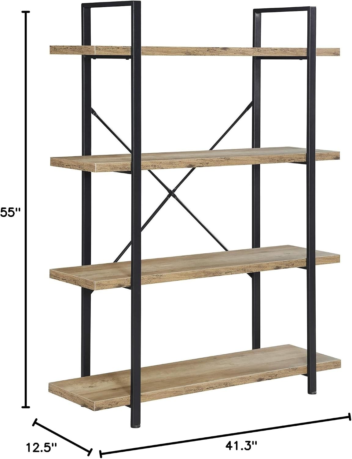 BELLEZE 4 Tier Modern Rustic Industrial Bookshelf, Open Wide Office Etagere Book Shelf