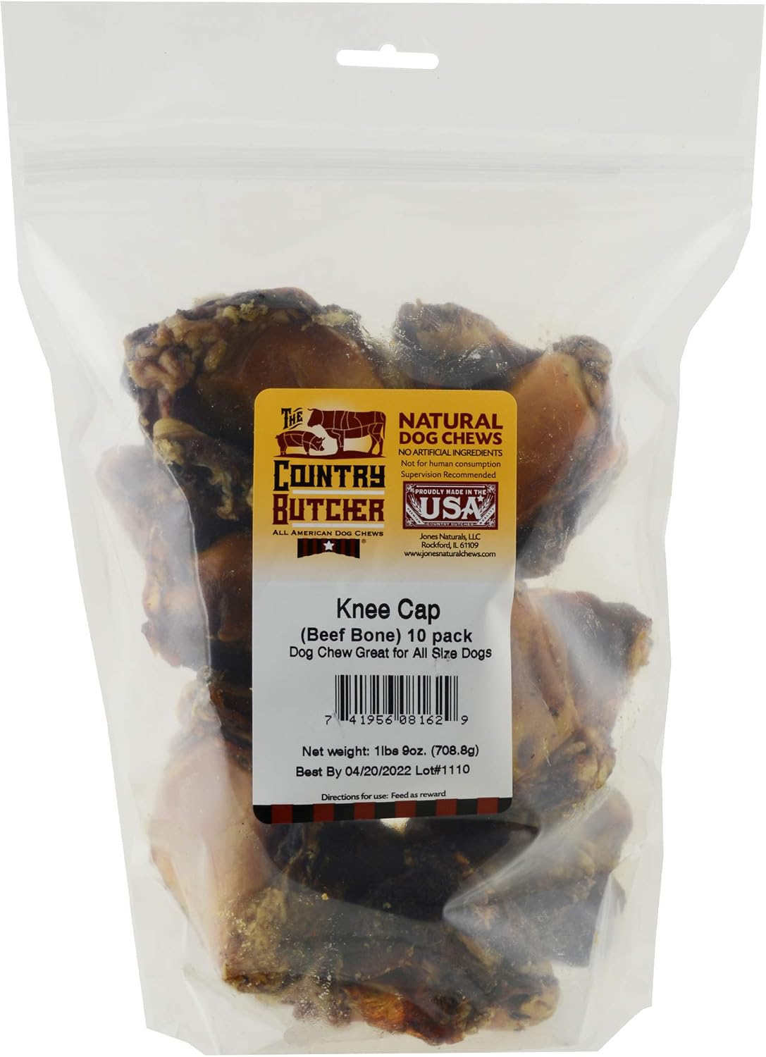 THE COUNTRY BUTCHER Crown Knuckle Beef Dog Bones, Natural Chew, USA, 4 Ct