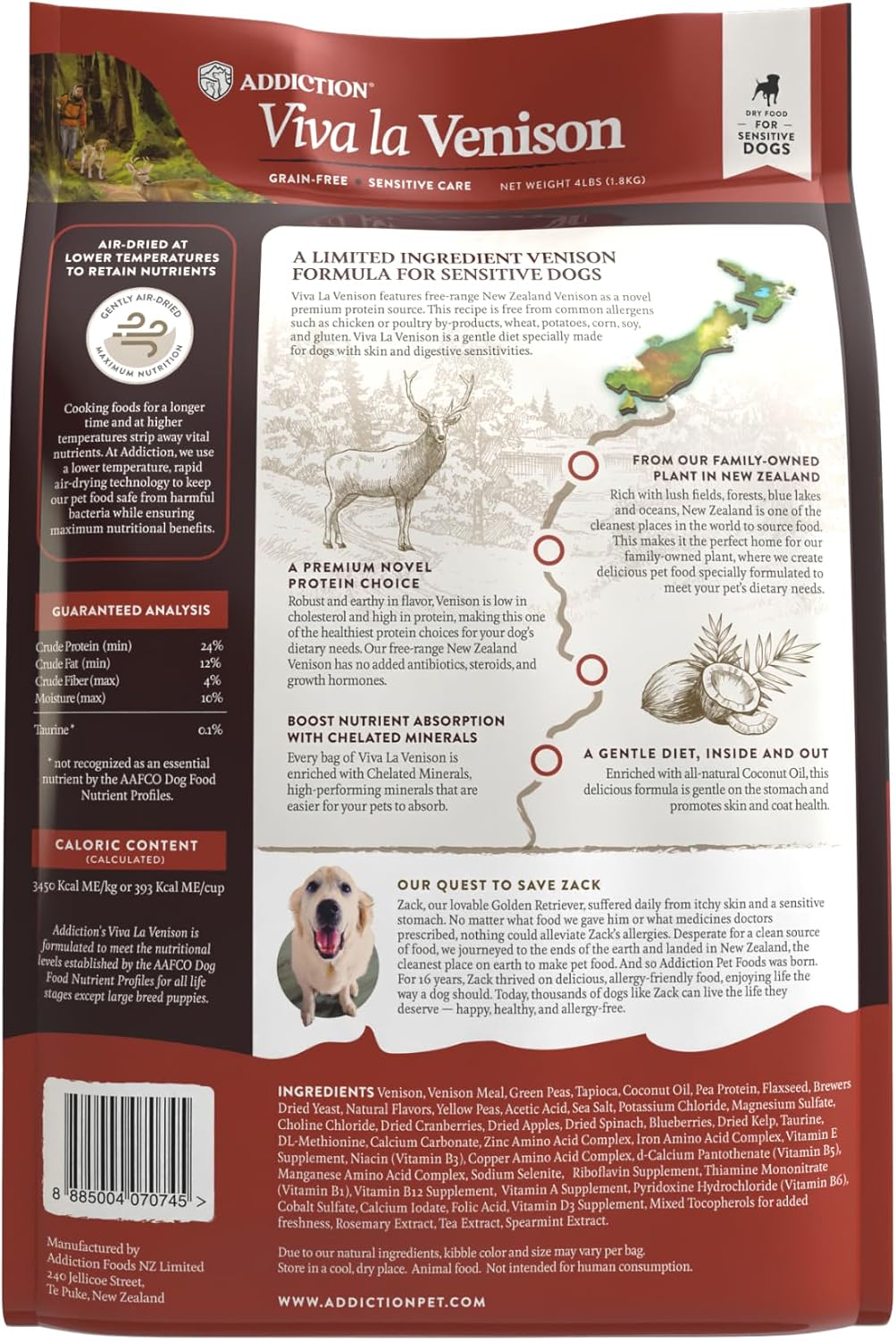 Addiction Viva La Venison Dog Food – Grain-Free Dry Dog Food with Novel Protein & Prebiotics, No Chicken, Beef, or Turkey – Ideal for All Dogs & Puppies – Made in New Zealand 4lb