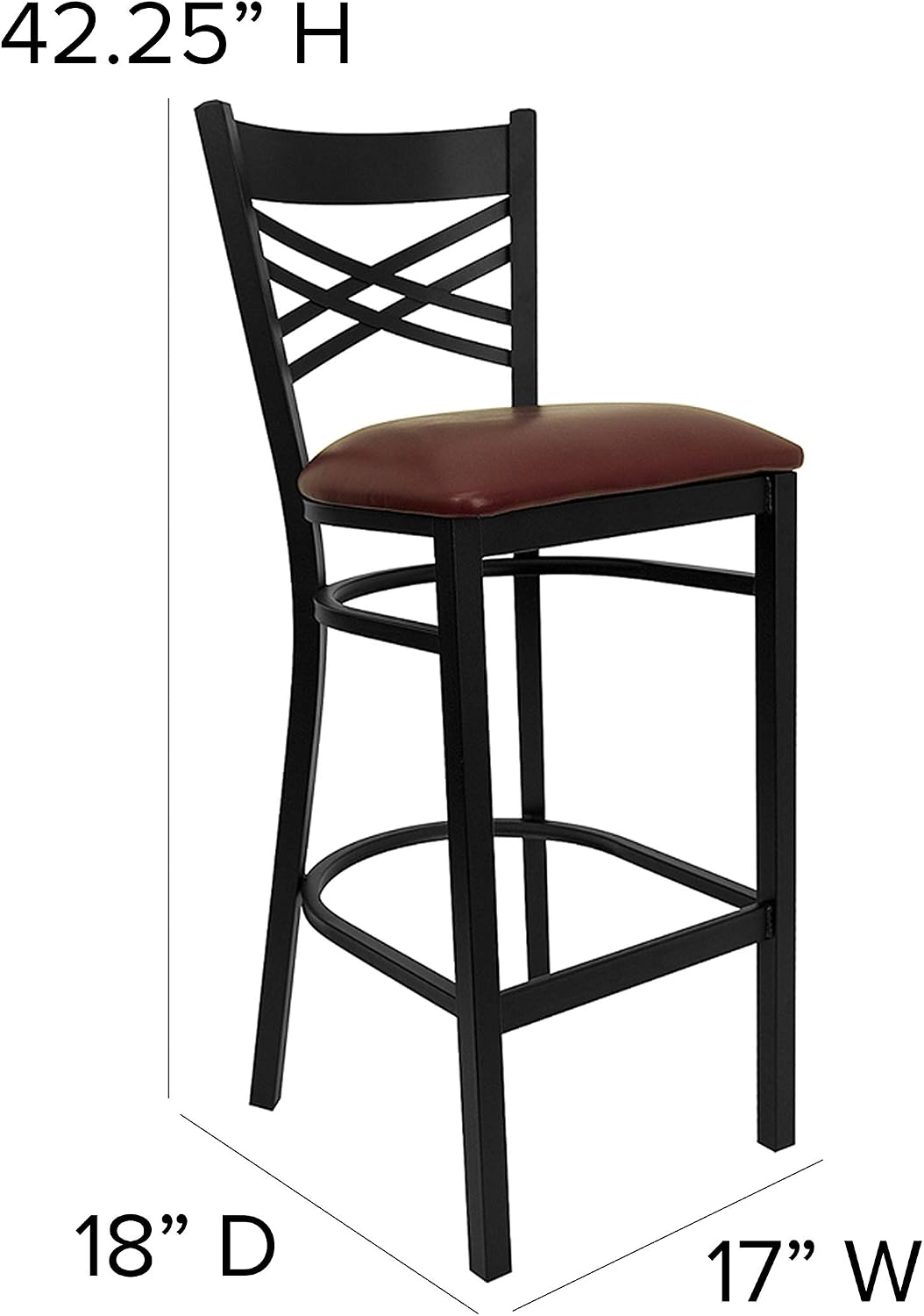 Flash Furniture Hercules Metal Restaurant Barstool, Black | X Back Style, Vinyl Upholstery, Durable Construction, Commercial Use