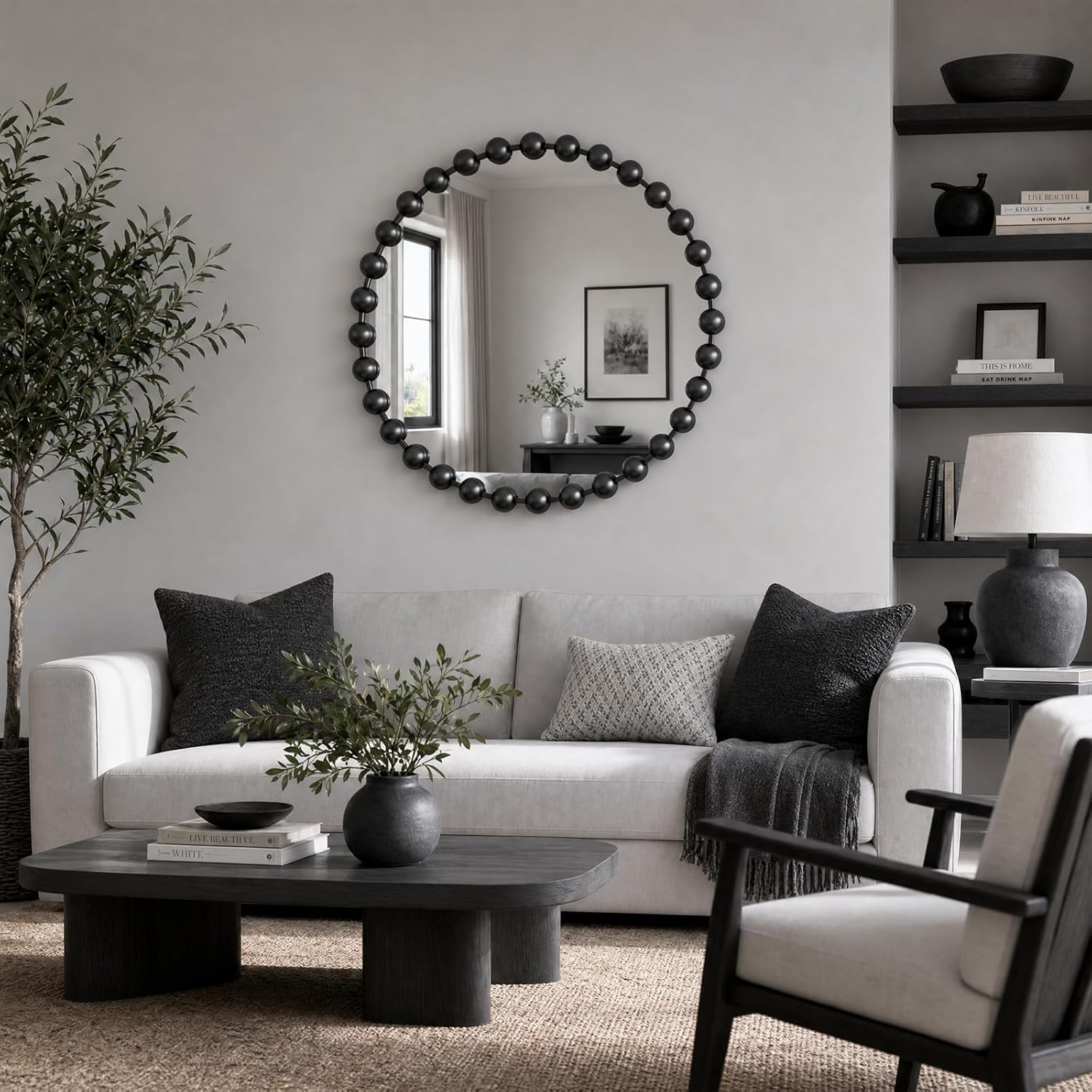 Madison Park Round Mirror, Metal Frame Circle Mirror 27 inch, Wall Art Decor Mounted Hanging for Entryway, Bathroom, hallway, Living Room, Vanity