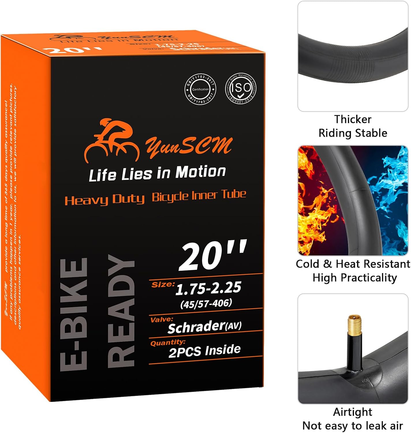 2-PCS 20" Heavy Duty Bike Tubes 20x1.75/1.95/2.10/2.125/2.25 Premium Butyl 20" Bicycle Inner Tubes Compatible with 20 x 1.75-2.25 Kids, Road, BMX