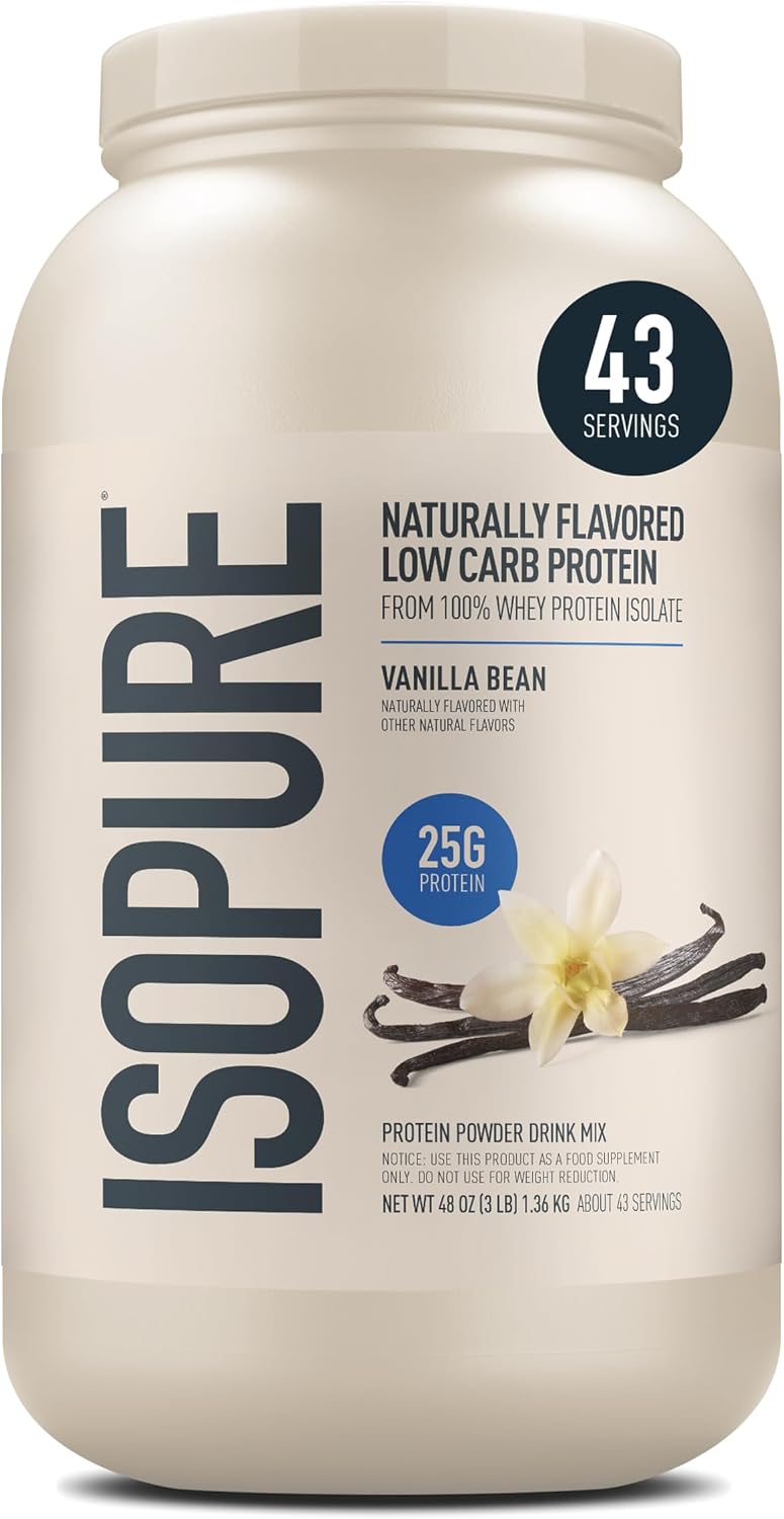 Isopure Low Carb 100% Pure Whey Isolate Protein Powder, Lactose Free, Gluten Free, with Vitamins, Vanilla, 25g Protein Per Serving, 3 Lbs, 43 Servings (Packaging May Vary) | 25g Protein Per Serving, 100% Whey Protein Isolate, Lactose Free, Gluten Free, w…