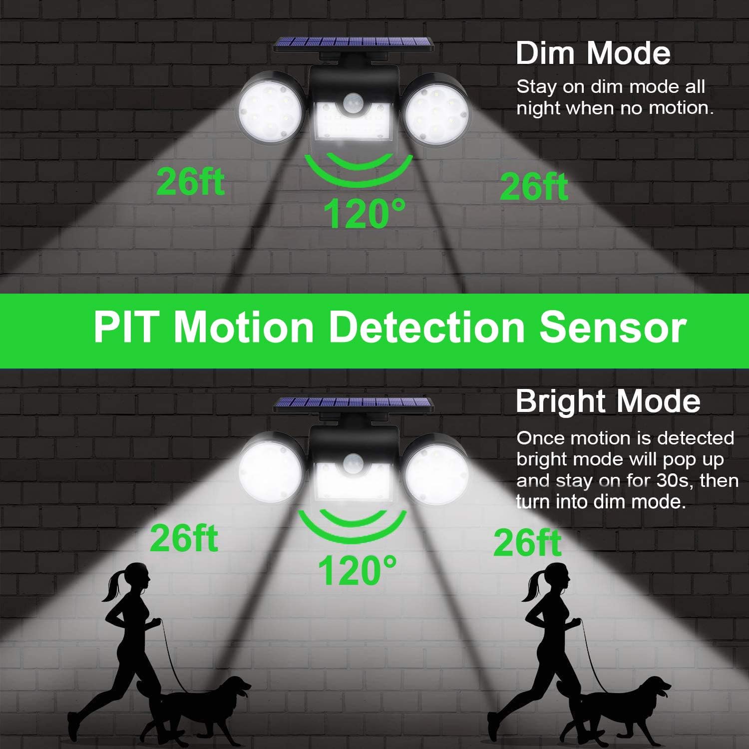 Solar Outdoor Lights Motion Sensor Security Flood Lights 3 Head | Solar Powered Wall Light, IP65 Waterproof, 270°Wide Angle Spotlight with 2 Modes for Garden Patio Porch Yard Path Tree
