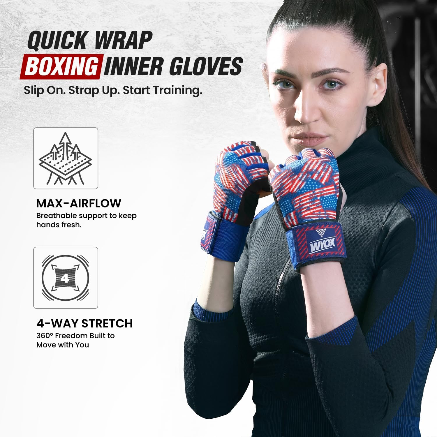 WYOX Neoprene Gel Boxing Hand Wraps Inner Gloves for Men & Women – 80cm/31in Quick Wrist Strap, Padded Knuckle Protection