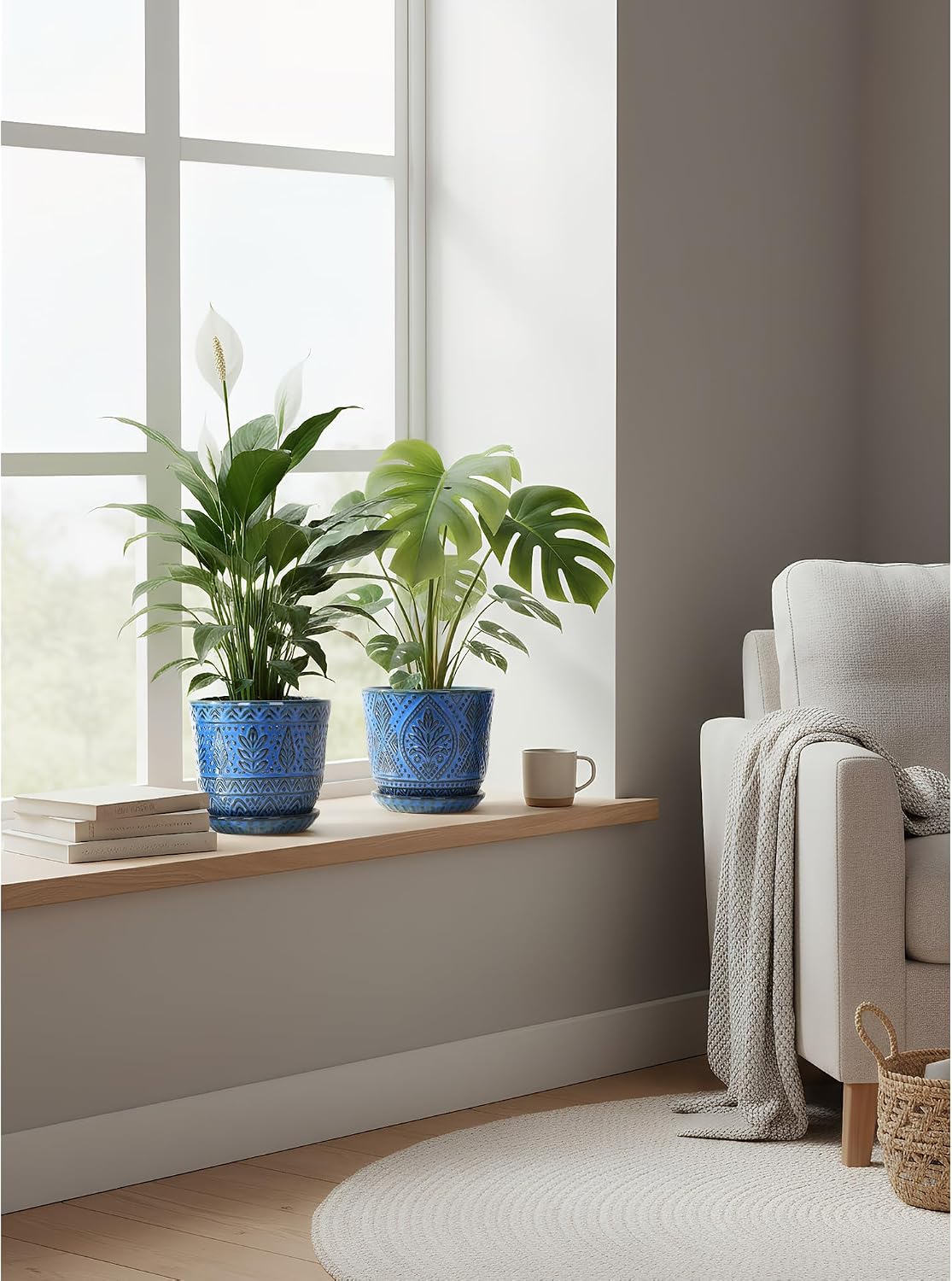Gepege Ceramic Plant Pots, 6 Inch Indoor Planters with Drainage & Saucers