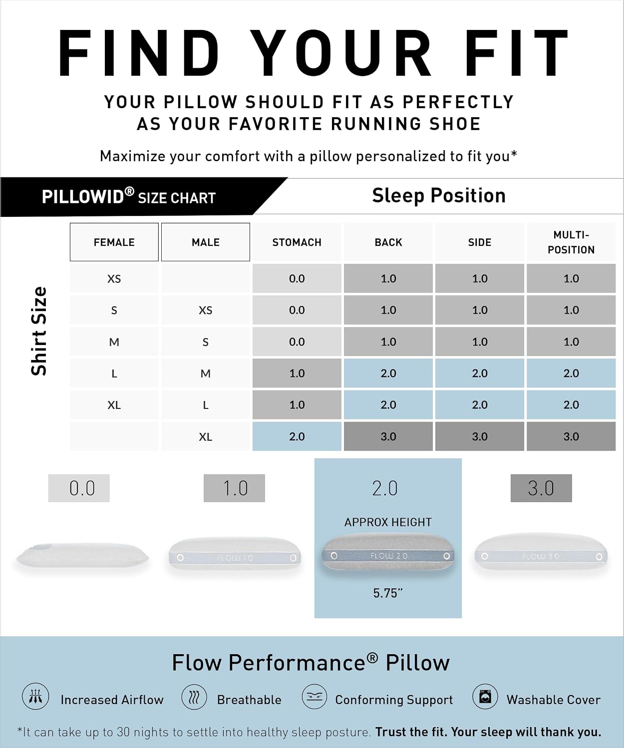 Bedgear Flow Performance Pillow, 2.0 Soft Cooling Pillow for Back