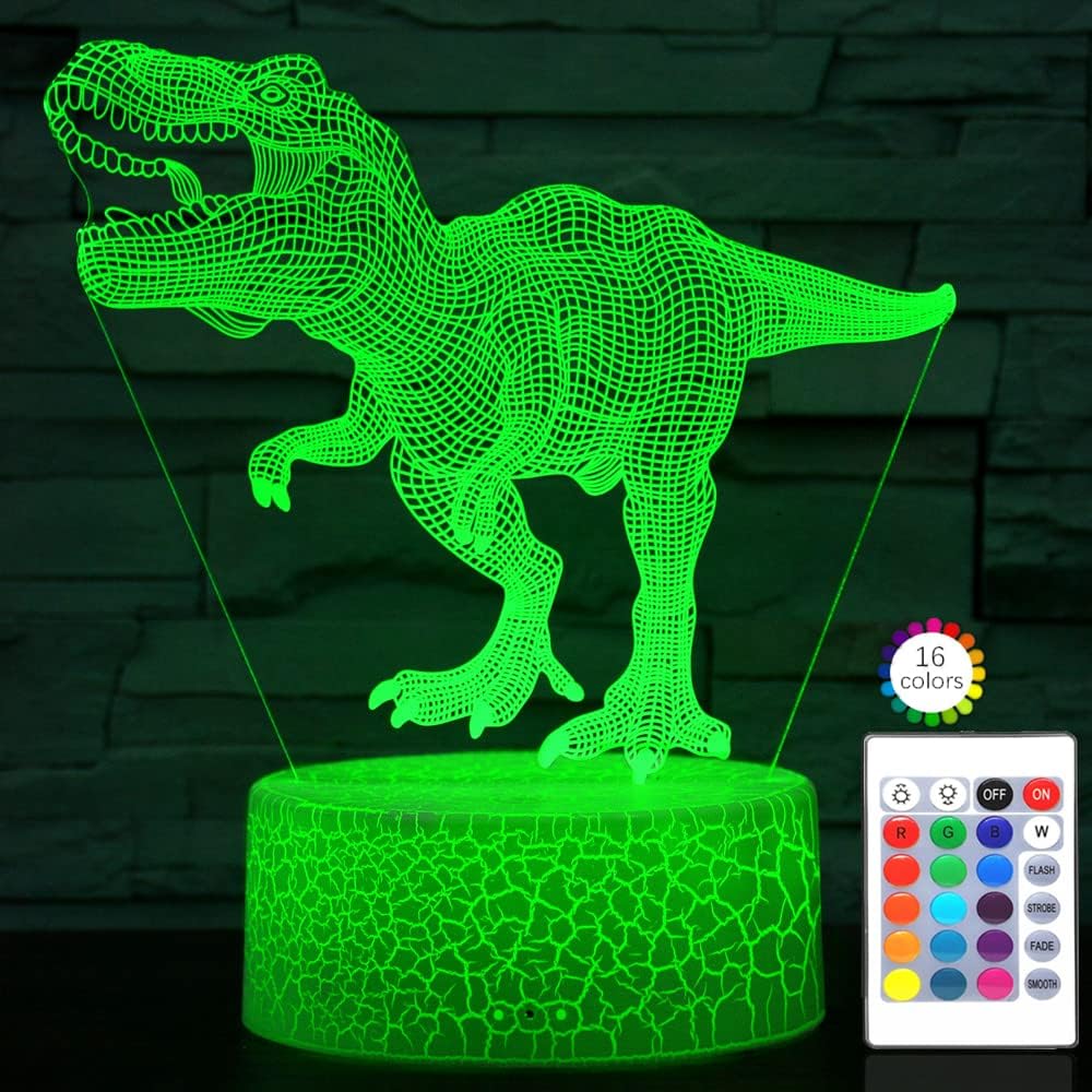 i-CHONY Dinosaur Toy T-Rex 3D Night Light for Kids, 16 Colors Dimmable Dinosaur Led Light with Remote & Smart Touch