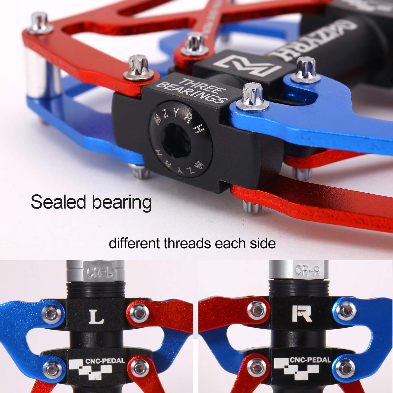 MZYRH Mountain Bike Pedals, Ultra Strong Colorful CNC Machined 9/16" Cycling Sealed 3 Bearing Pedals