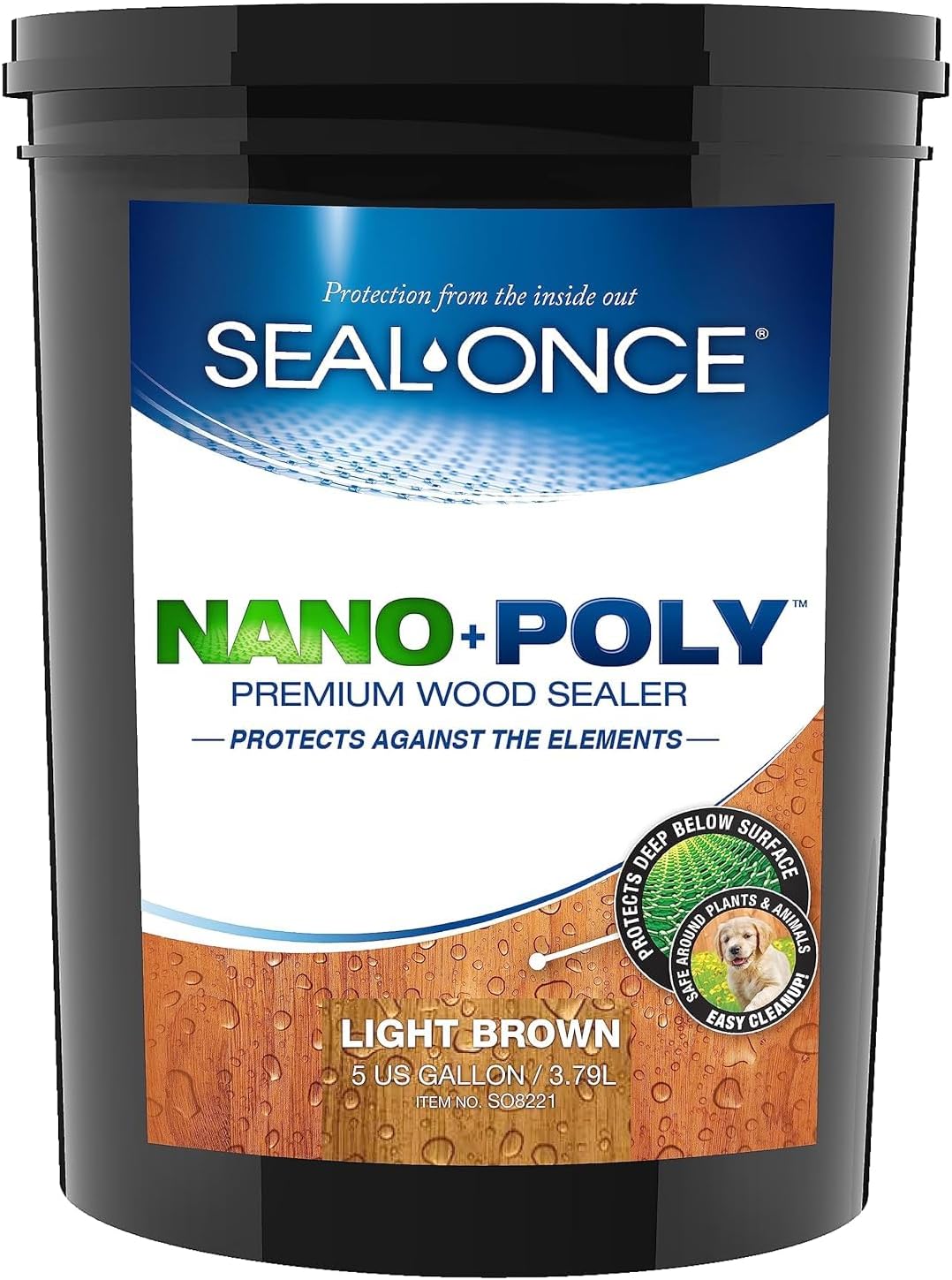 Seal-Once Nano+Poly Wood Sealer and Waterproofer, Clear, 1 Gallon | With Polyurethane, Water-based, Low-VOC, Waterproofer & Stain, For Decks, Fences & Log Homes
