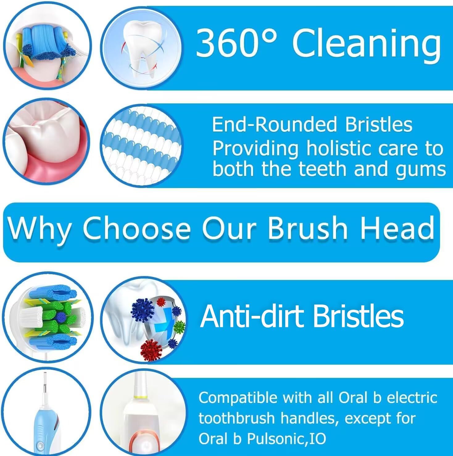 Schallcare Replacement Brush Heads Compatible with Oral B Braun Electric Toothbrush - Floss Toothbrush Head Fits for Oral B Pro 1000 Genius Smart