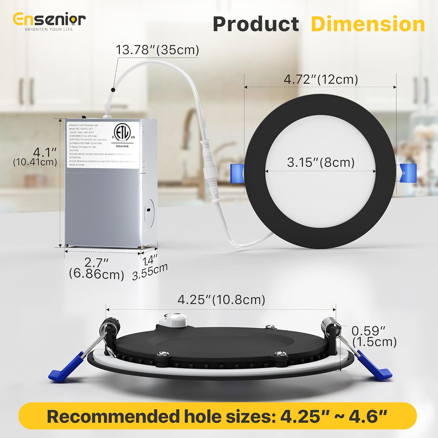 Ensenior 6 Pack 6 Inch LED Recessed Light, 5CCT Dimmable Canless Wafer
