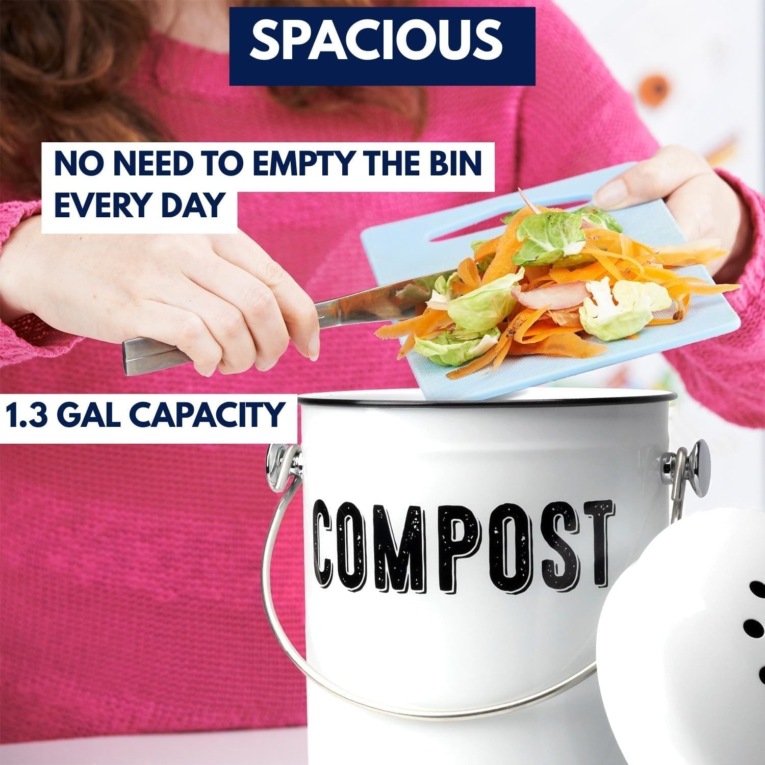 Granrosi Compost Bin Kitchen Counter, 1.3 Gallon, 3 Charcoal Filters