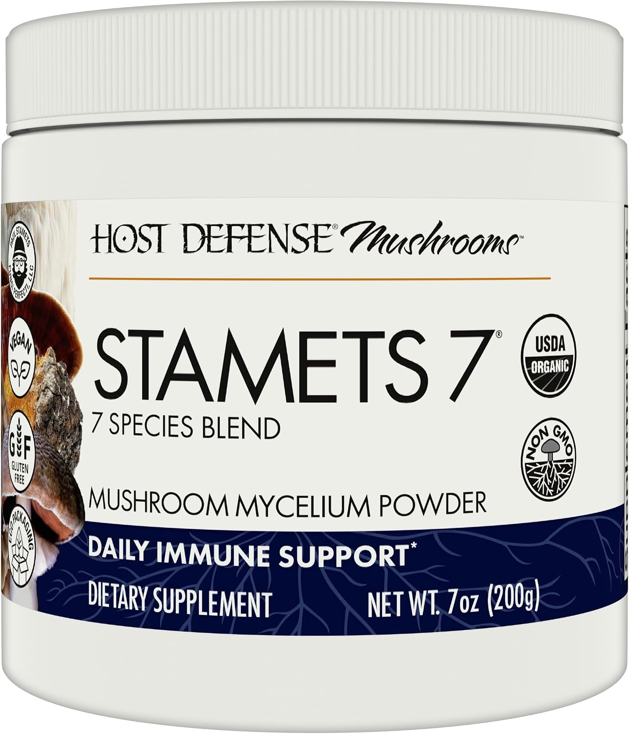 Host Defense Stamets 7 Mushroom Powder - 7 Species Blend - Mushroom Supplement for Immune Support with Royal Sun Blazei, Cordyceps, Reishi, Maitake, Lion's Mane, Chaga & Mesima - 3.5 oz (66 Servings)*