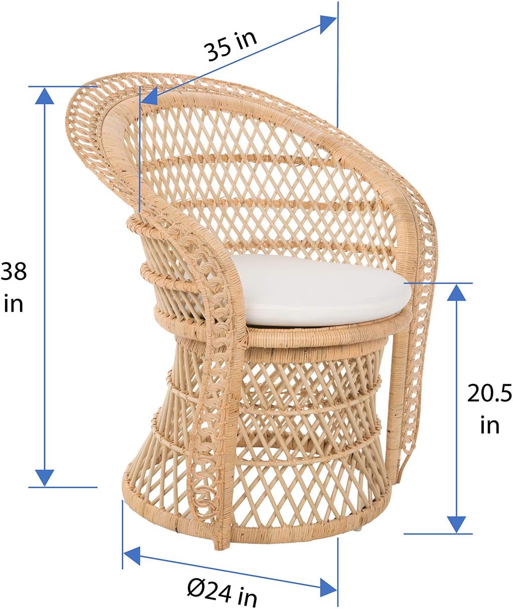 Kouboo Rattan Armchair – Natural Peacock Style Lounge & Dining Chair – Boho Patio Furniture, Indoor Accent Chair for Living Room