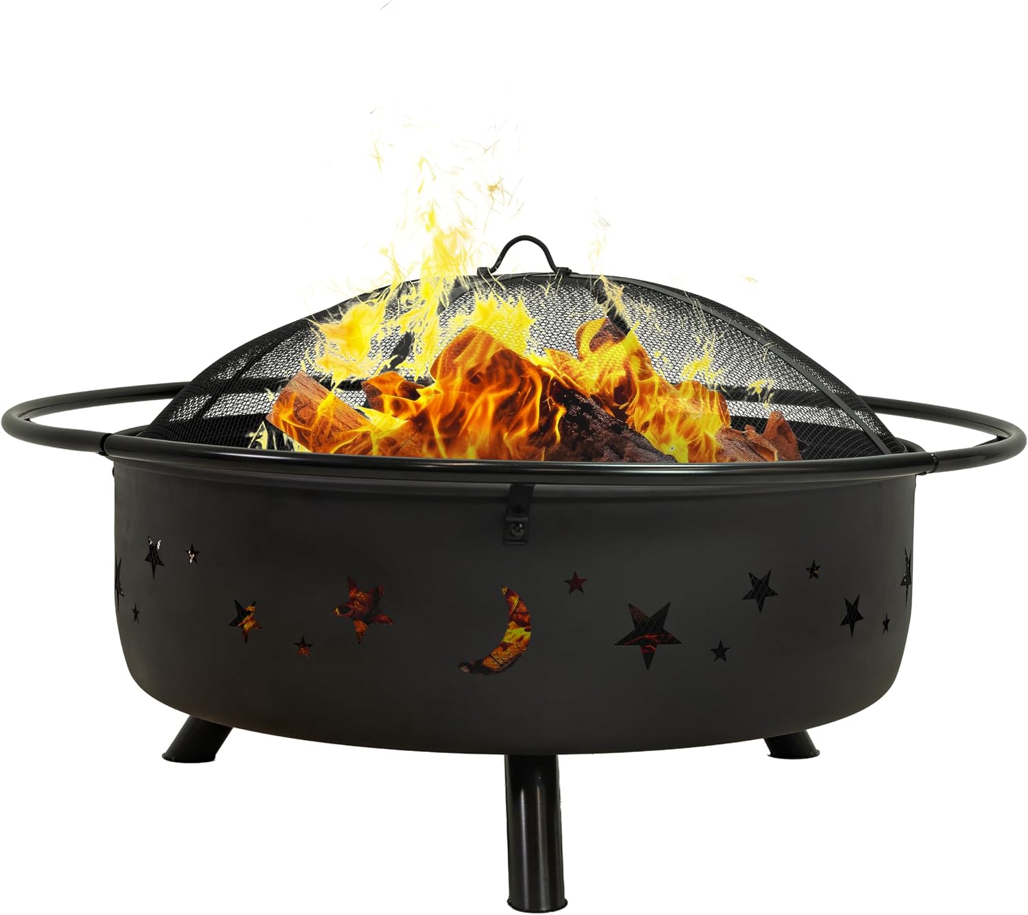 Sunnydaze Cosmic 42" Large Outdoor Fire Pit, Wood Burning, 34" Bowl Dia | Bronze, Heavy Duty Steel Metal, Includes Spark Screen, Wood Grate, & Poker, Round Backyard Firepit for Outside, Patio, Deck