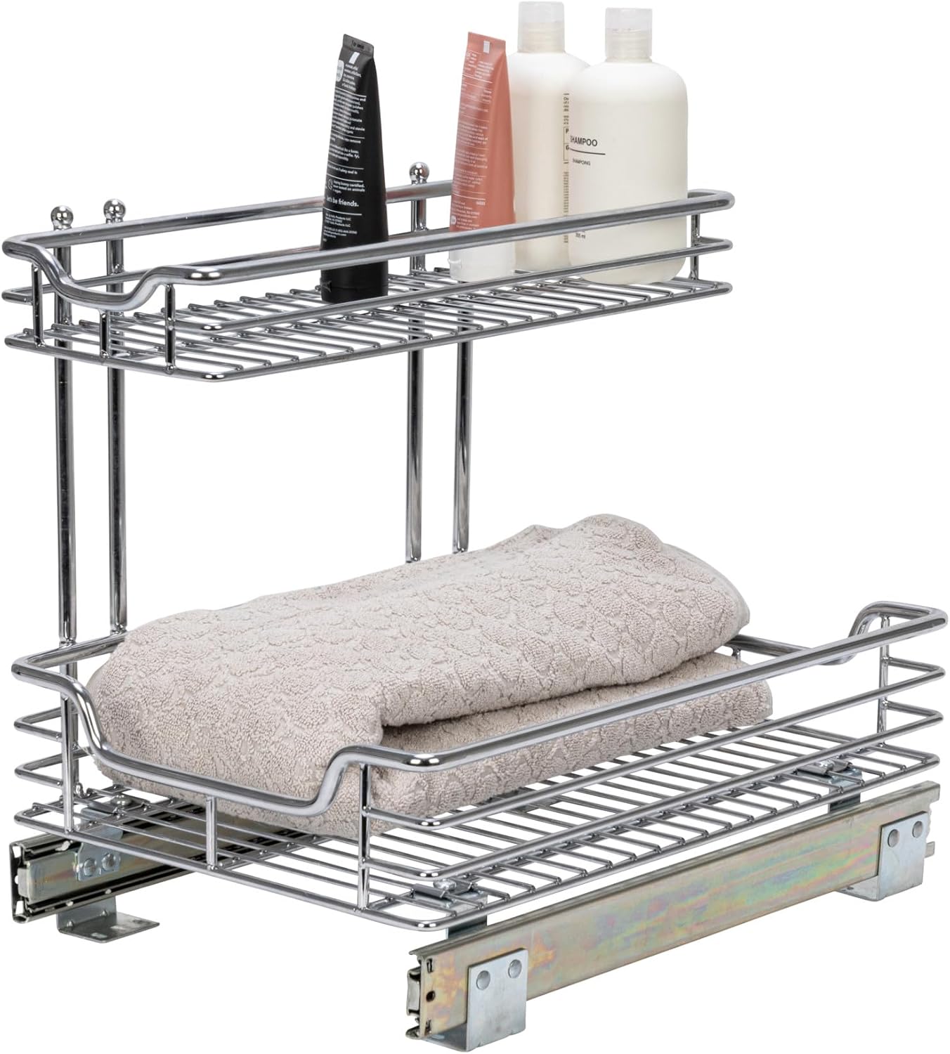 Household Essentials Glidez 2‑Tier Multipurpose Chrome‑Plated Steel Pull‑Out/Slide‑Out Under Cabinet Organizer, Chrome Finish