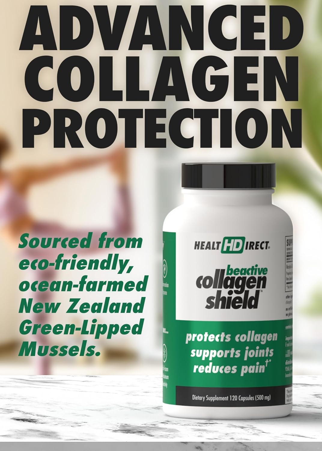 HEALTH DIRECT BeActive Collagen Shield, Green-Lipped Mussel, 60 Capsules | Bioactive Mariplex GLM formula from New Zealand supports collagen health, joints and muscle recovery.