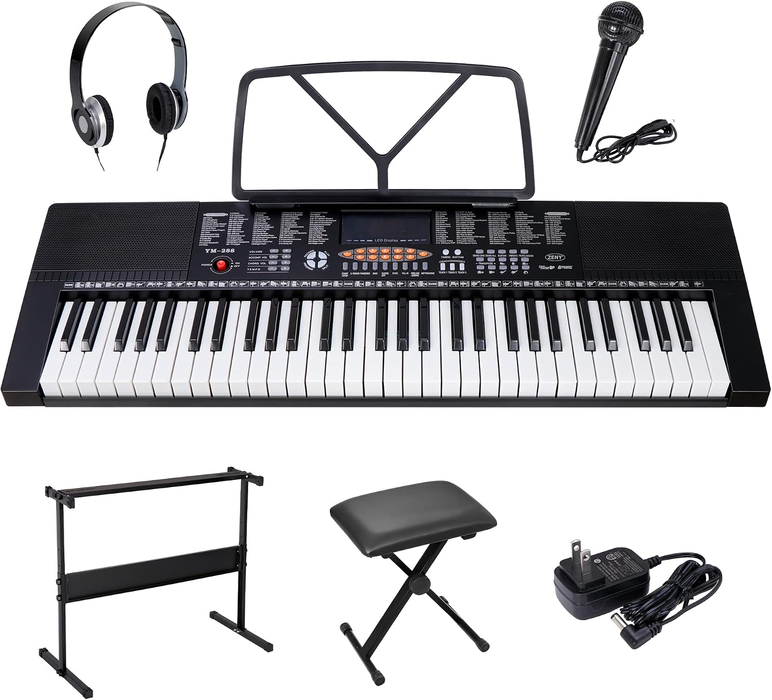 Saturnpower 61-Key Portable Electronic Keyboard Piano with Built In Speakers, Headphones, Microphone, Dual Power Supply, Piano Stand