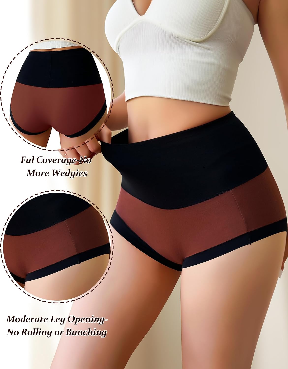 Eiggam Underwear for Women Cotton High Waist Panties Full Coverage Briefs Soft Strech Ladies Breathable Panties-Multi Pack