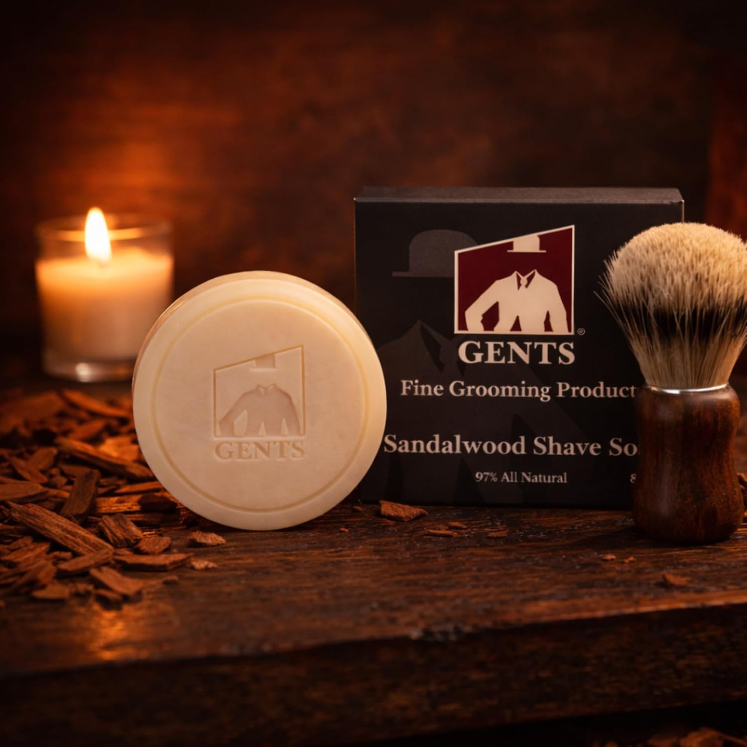 GENTS Men’s Shave Soap, 97% Natural Cedar Pine Scent, Rich Lather Wet Shaving, Traditional Shaving Soap for Men, 3oz Puck