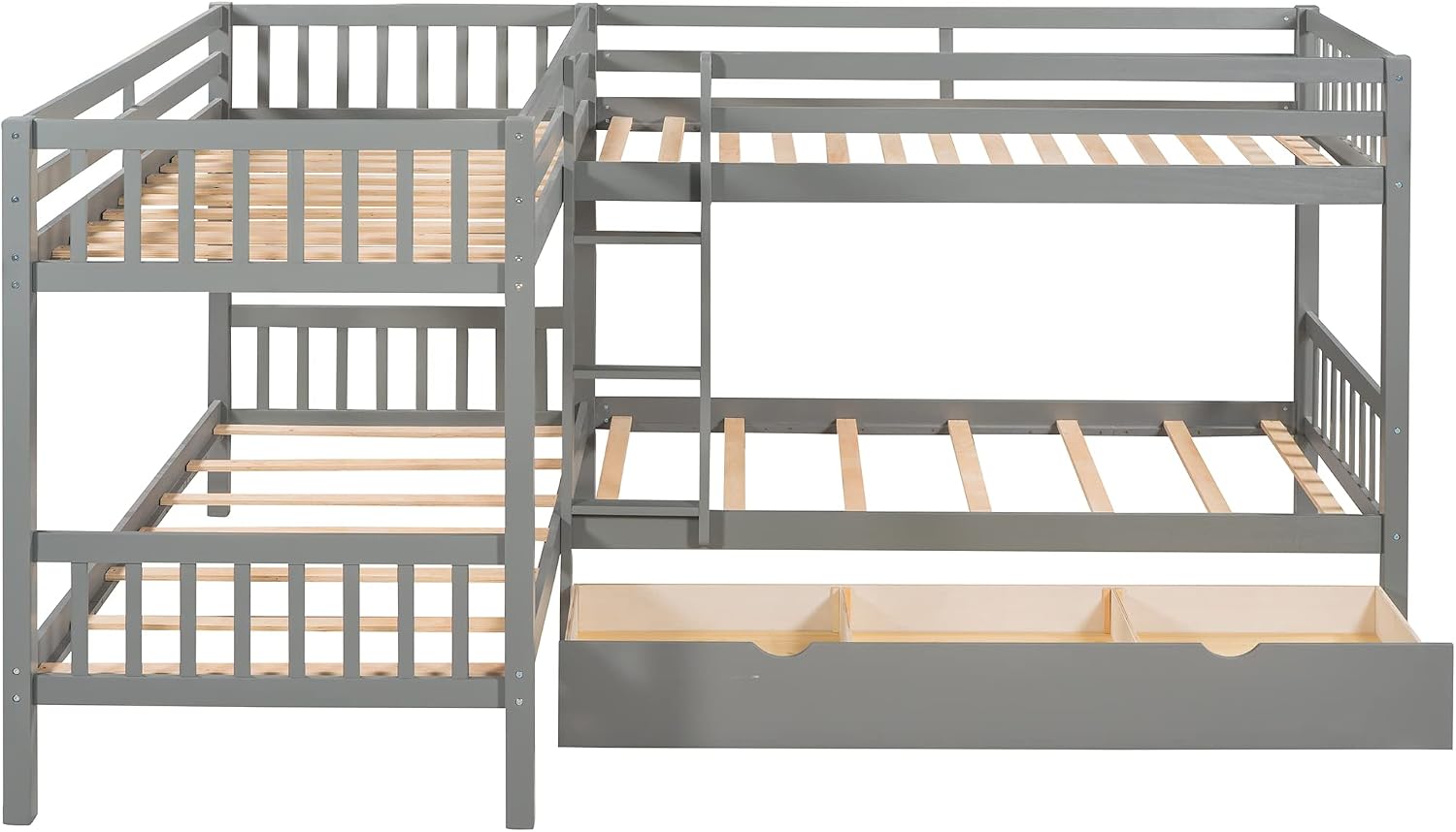 Harper & Bright Designs Twin L-Shaped Bunk Bed with Trundle, Can be Divided into Two L-Shaped Beds, No Spring Box Needed (Grey)
