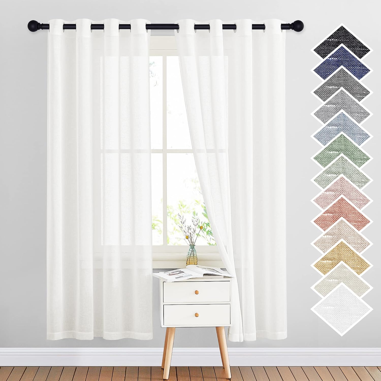 NICETOWN Linen Curtains Semi Sheer Bedroom Window Curtains