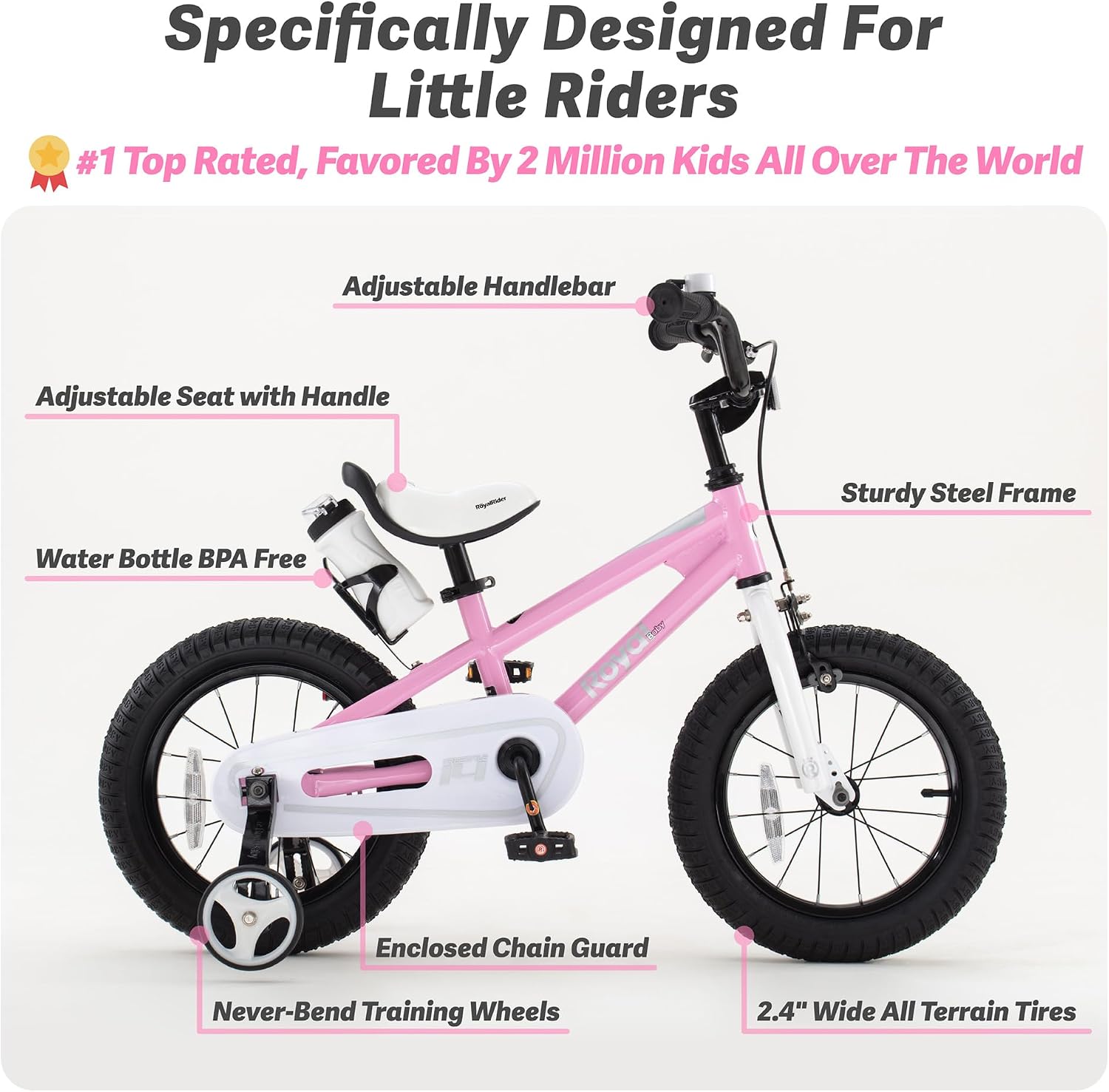 RoyalBaby Freestyle Kids Bike 12 14 16 Inch with Training Wheels, 18 Inch with Kickstand, Bicycle for Ages 3-10 Years Boys Girls