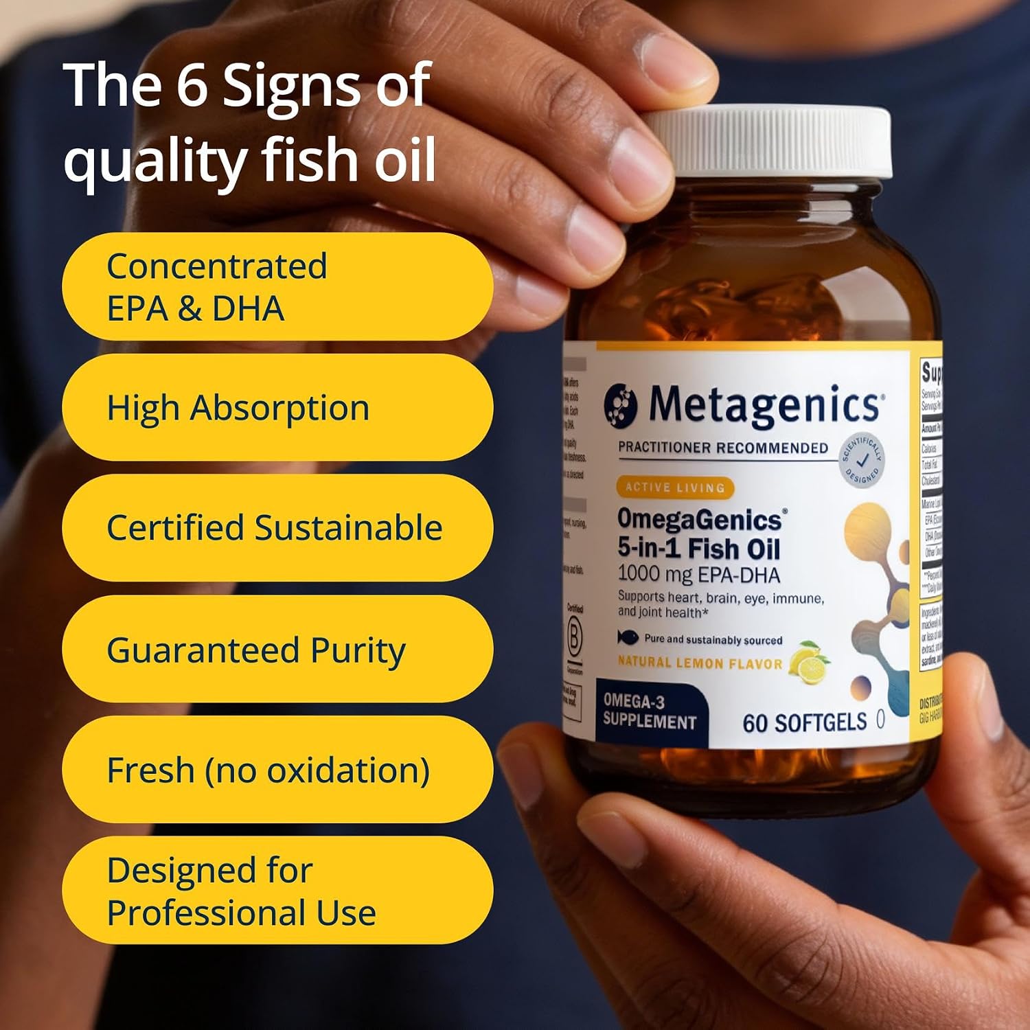 Metagenics OmegaGenics Omega-3 Fish Oil 1000mg EPA DHA -High Potency Omega 3 Supplement for Heart, Brain & Joint Health-Sustainably Sourced- 60 Softgels